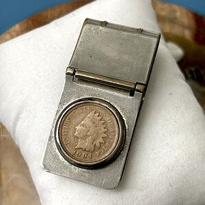 🖤Vtg Native American Indian Head Penny 1904 Money clip